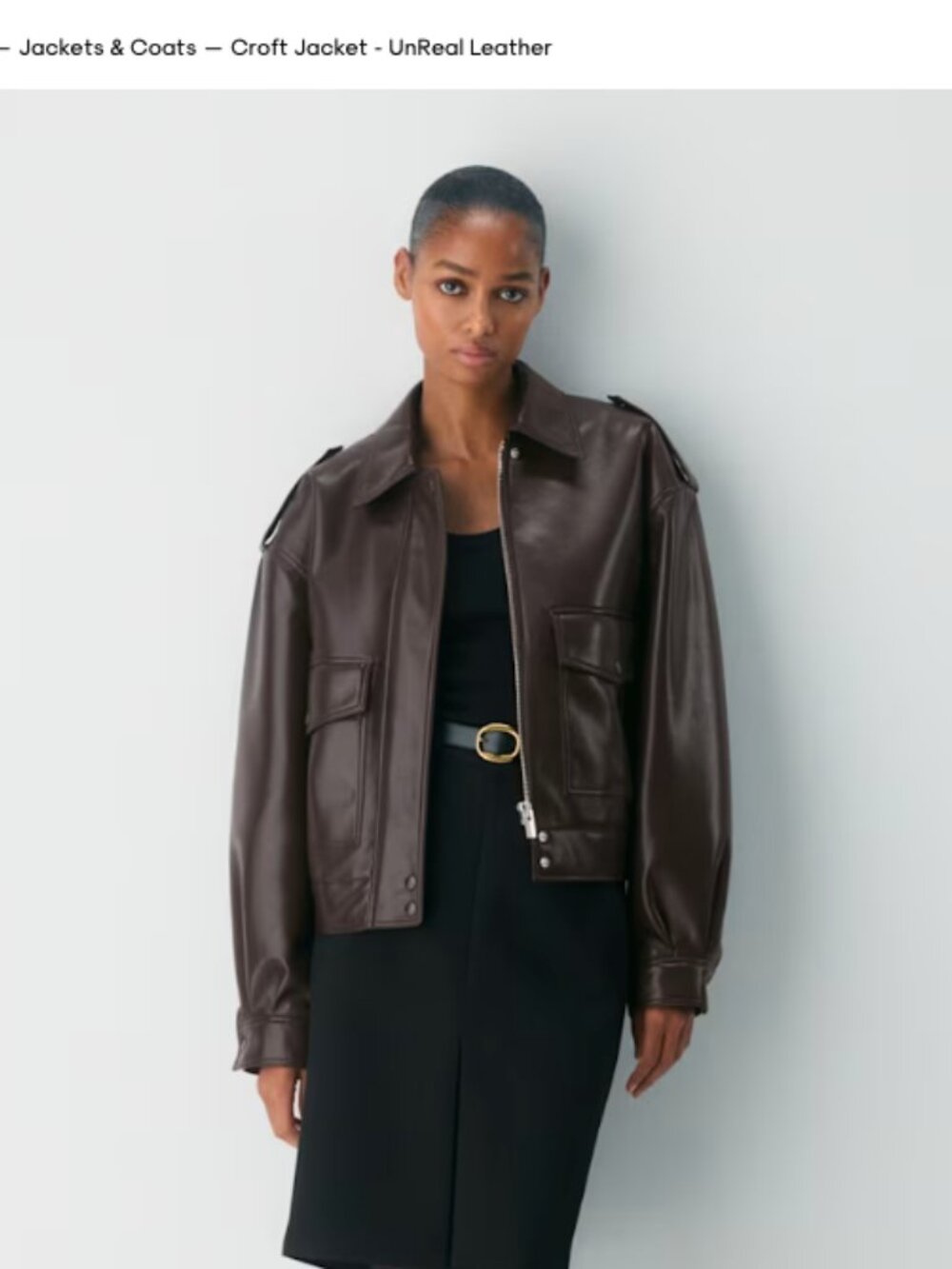 Aritzia Croft Unreal Leather Bomber Jacket - Rich mocha Brown - Small - Picture 6 of 13